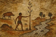 The hunter finds the perfect tree next to a small river. It is a young tree, completely straight.