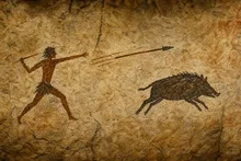 The hunter throws the spear