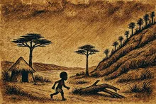 Boy leaves the village to play near the forest