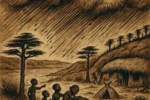In the village, the villagers see a big storm coming