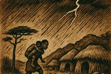 The man carries the boy back to the village